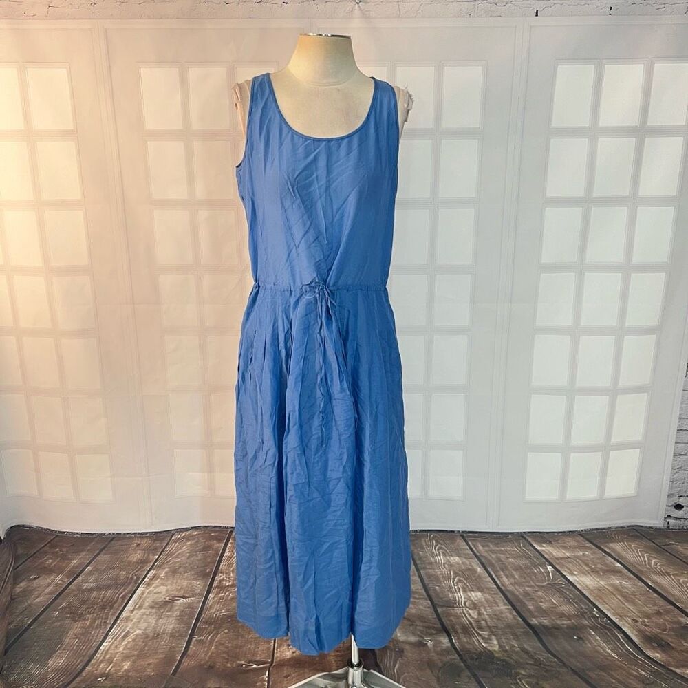 Diane Von Furstenberg sleeveless blue tie waist cotton silk midi dress